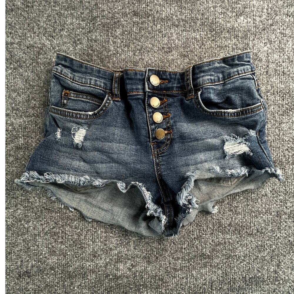 Billabong Womens Size 1 Micro Denim Shorts Distressed Cutoff Button Fly